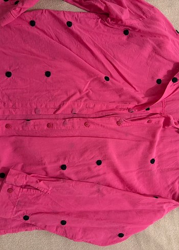 Puantiyeli Pembe Uzun Kollu Kadın Gömlek - Görsel 2