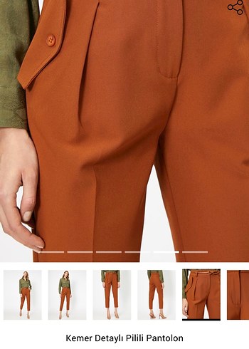 Koton marka Kemer Detaylı Pilili Kadın Kumaş Pantolon - Görsel 3