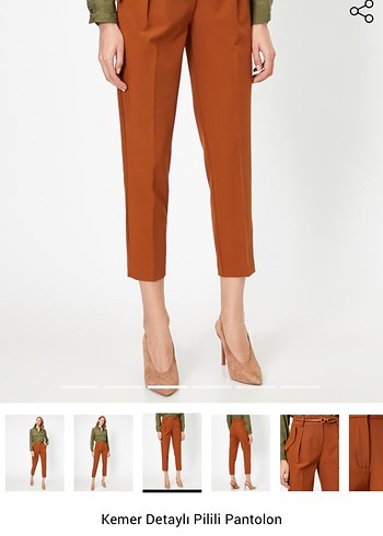Koton marka Kemer Detaylı Pilili Kadın Kumaş Pantolon - Görsel 2
