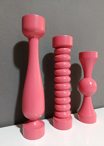 Diğer Ahşap Pastel Pembe Mumluk Seti