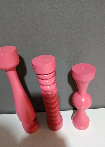  Beden Ahşap Pastel Pembe Mumluk Seti