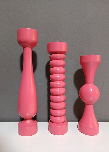 Ahşap Pastel Pembe Mumluk Seti