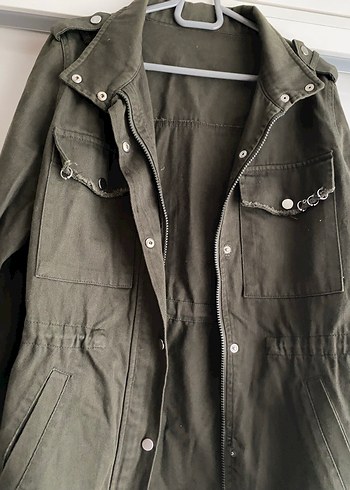 Haki Düğmeli Kadın Keten Ceket - Görsel 3