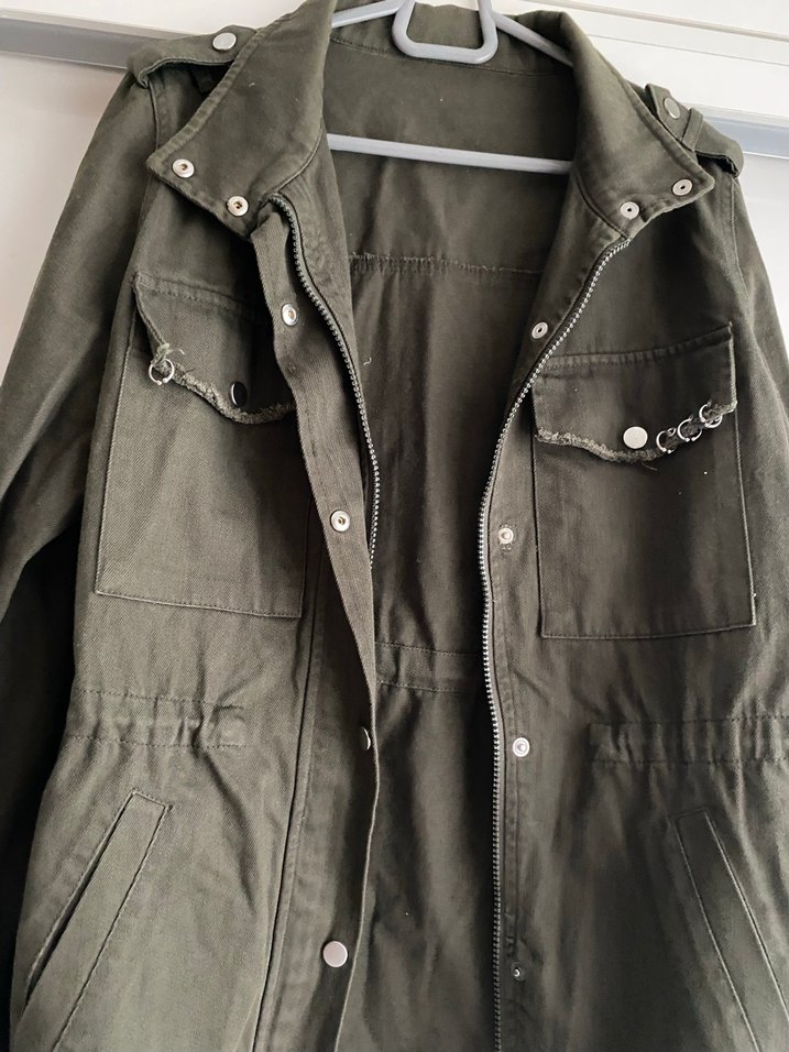 Haki Düğmeli Kadın Keten Ceket - Görsel 3