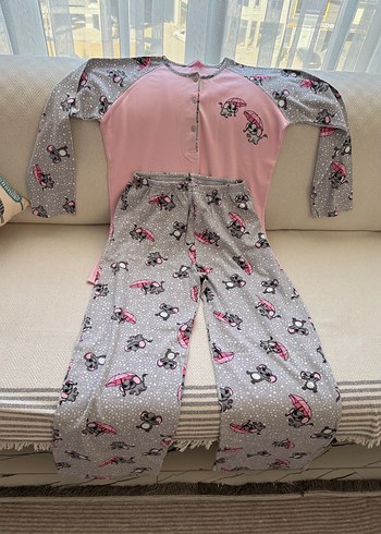 Pembe Gri Desenli  Pijama Takımı - Görsel 5