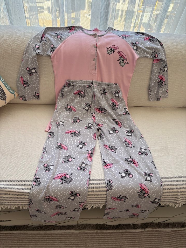 Pembe Gri Desenli  Pijama Takımı - Görsel 5