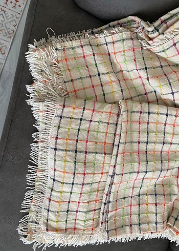 Çok Renkli Kareli Püsküllü Battaniye - Görsel 2