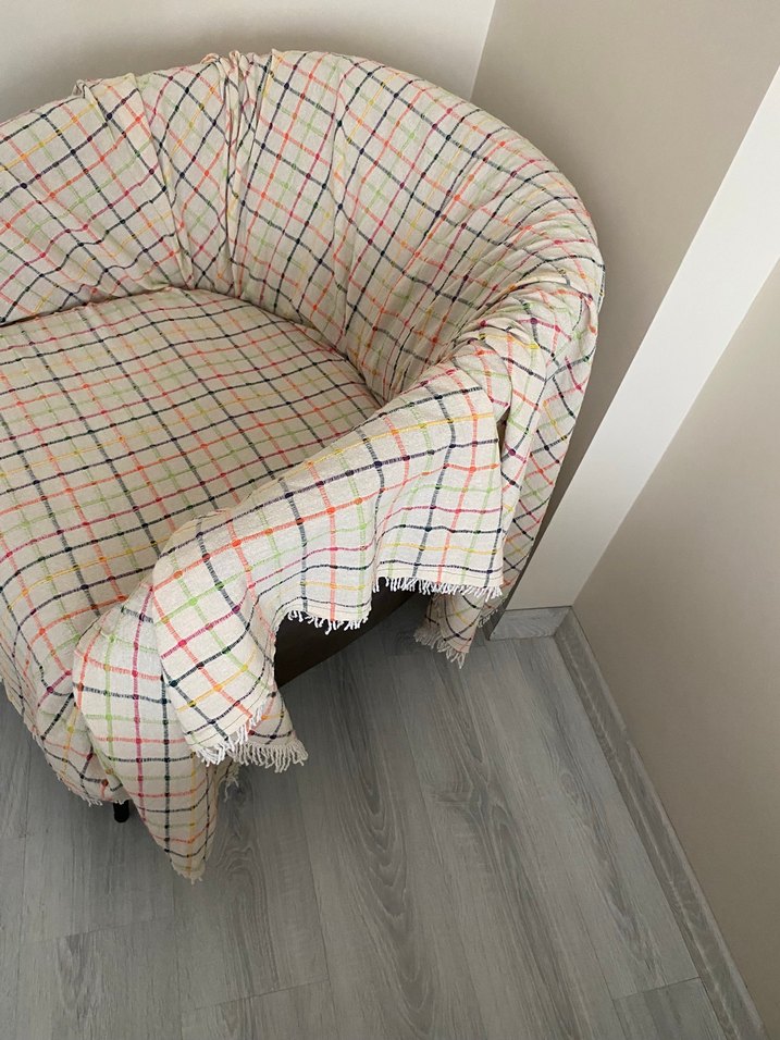 Çok Renkli Kareli Püsküllü Battaniye - Görsel 5