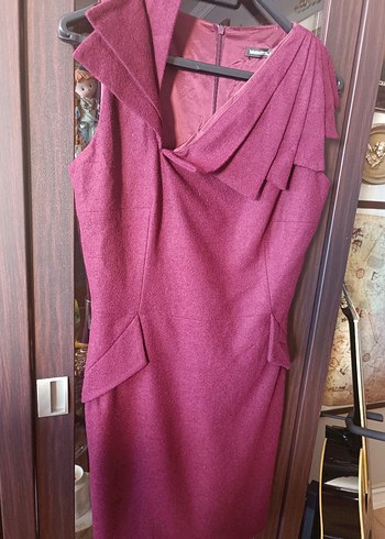 Bordo Drapeli Midi Kadın Elbise - Görsel 6