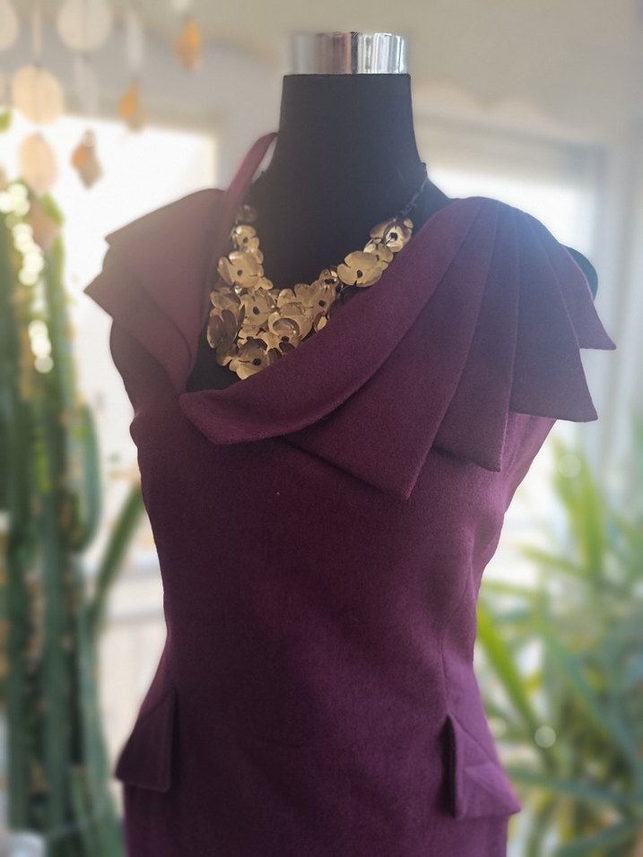 Bordo Drapeli Midi Kadın Elbise - Görsel 3