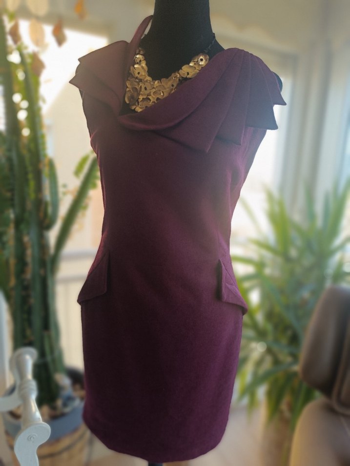 Bordo Drapeli Midi Kadın Elbise - Görsel 5