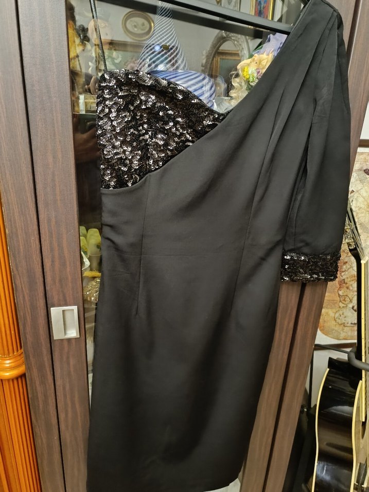 Siyah Asimetrik Tek Kollu Mini Elbise - Görsel 2