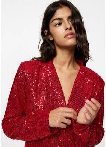 Pull and Bear Pull&bear kırmızı payetli Blazer ceket