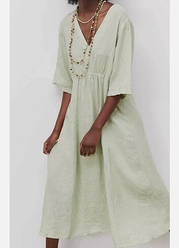 Zara keten Mint yeşili uzun elbise