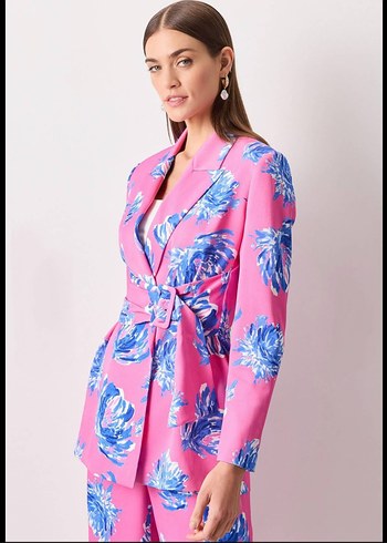 ipekyol Pembe Çiçek Desenli Uzun Kadın Blazer