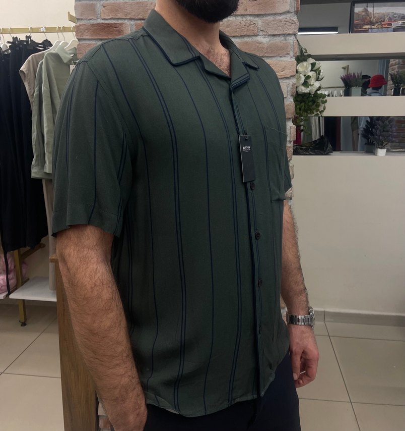 Erkek Kısa Kollu Çizgili Gömlek - Görsel 2