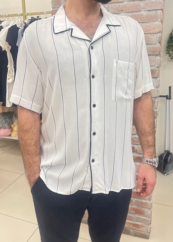 Çizgili Kısa Kollu Erkek Gömlek - Görsel 2
