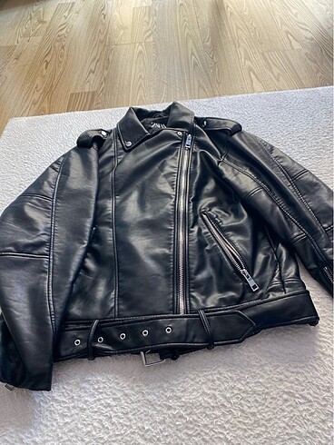 Oversize suni deri bıker ceket