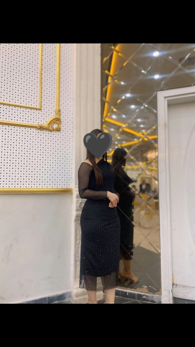 Siyah V Yaka Uzun Kollu Midi Abiye Elbise - Görsel 2