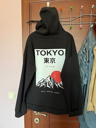 Diğer Oversize STD beden siyah Tokyo baskılı Sweat