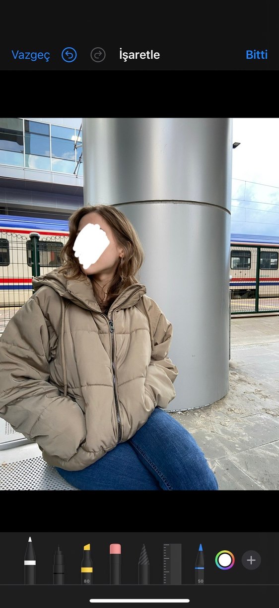 Camel Renkli Kadın Puff Mont - Görsel 4