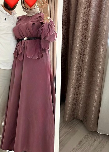 Bordo Uzun Drapeli Etnik Desenli Sade Elbise