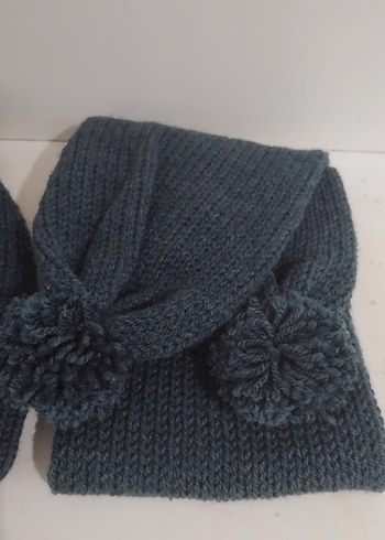 Gri Örgü Çocuk Bere ve Atkı Seti - Görsel 4