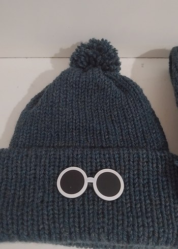 Gri Örgü Çocuk Bere ve Atkı Seti - Görsel 2