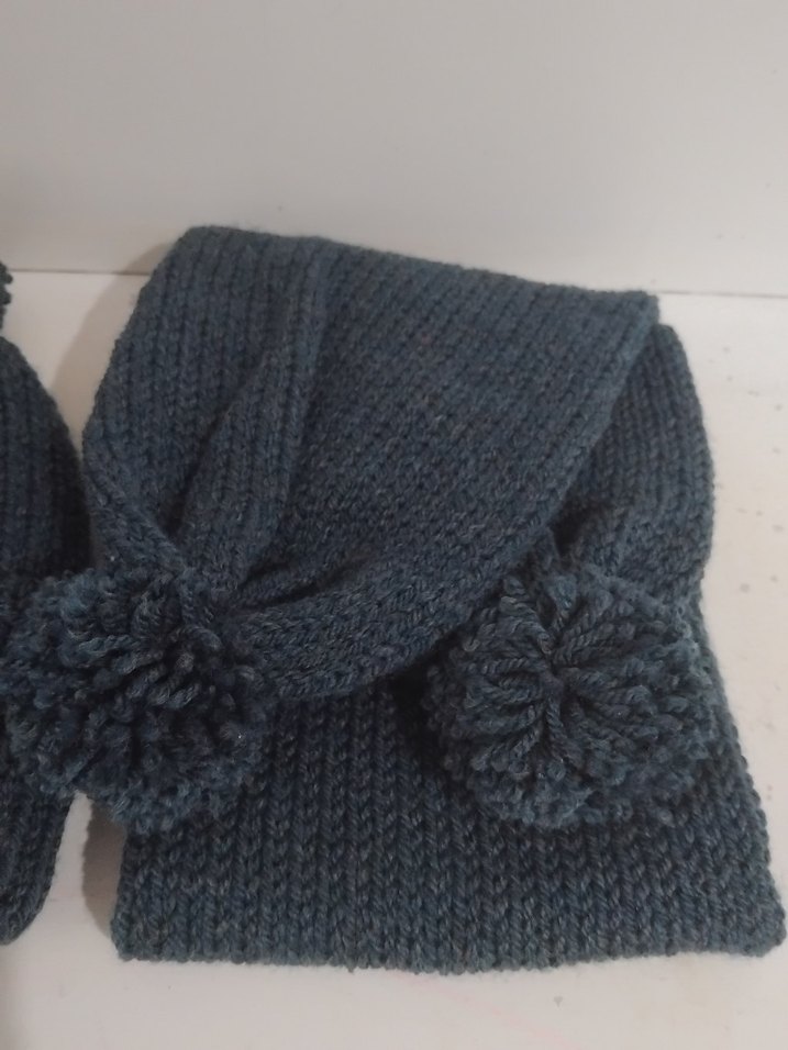 Gri Örgü Çocuk Bere ve Atkı Seti - Görsel 4