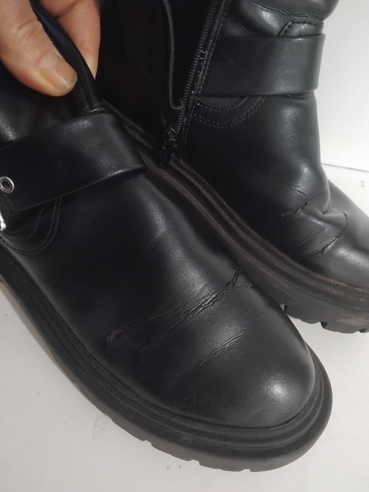 Siyah Deri Tokalı Goth Botlar - Görsel 5