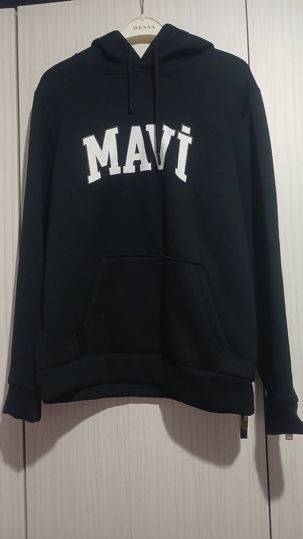 erkek Siyah Kapüşonlu Sweatshirt MAVI Baskılı - Görsel 2