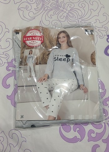 Gri Uzun Kollu Rahat Kadın Pijama Takımı - Görsel 6