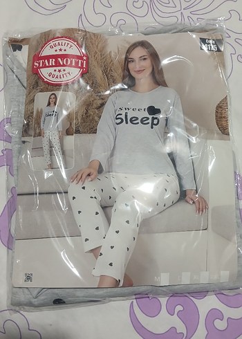 Gri Uzun Kollu Rahat Kadın Pijama Takımı - Görsel 2