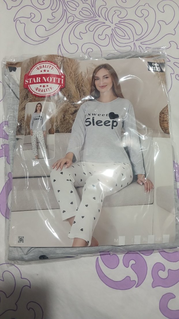 Gri Uzun Kollu Rahat Kadın Pijama Takımı - Görsel 2