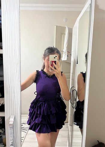 Zara Mor Fırfırlı Mini Elbise