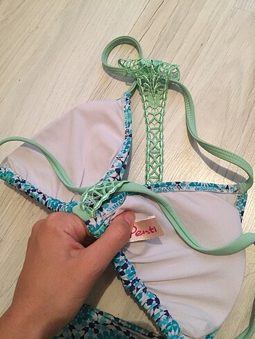 s Beden Mavi yeşil desenli penti bikini takımı