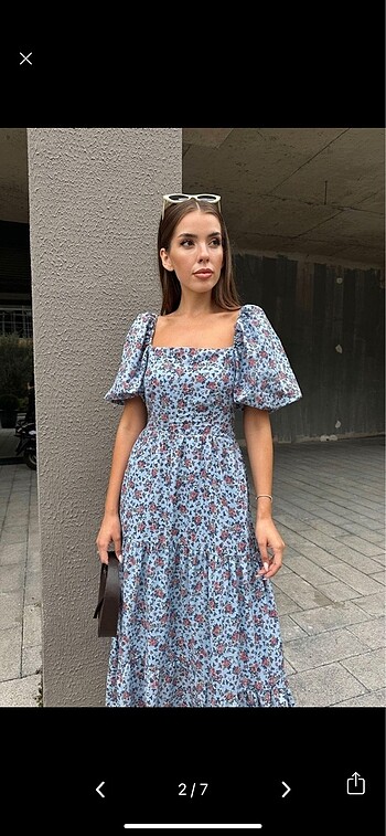 m Beden mavi Renk Bebe mavisi balon kol elbise
