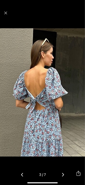 Bebe mavisi balon kol elbise - Görsel 5