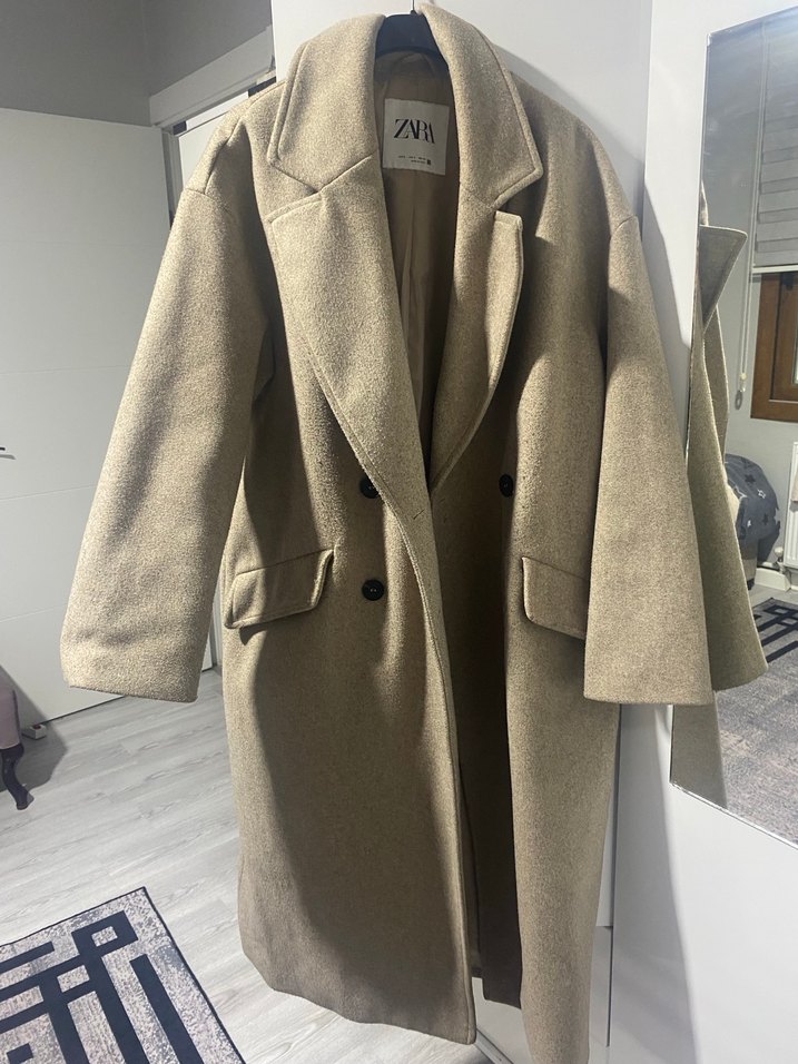Bej Midi Kadın  Kaban zara oversize - Görsel 2