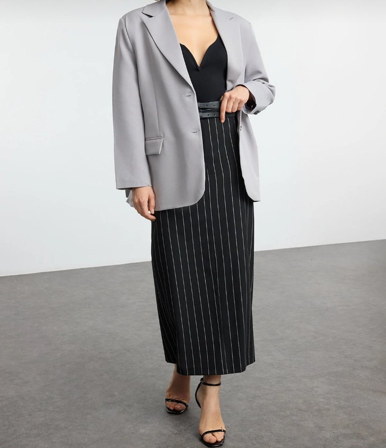 Gri Kemerli Kadın Blazer Ceket - Görsel 5