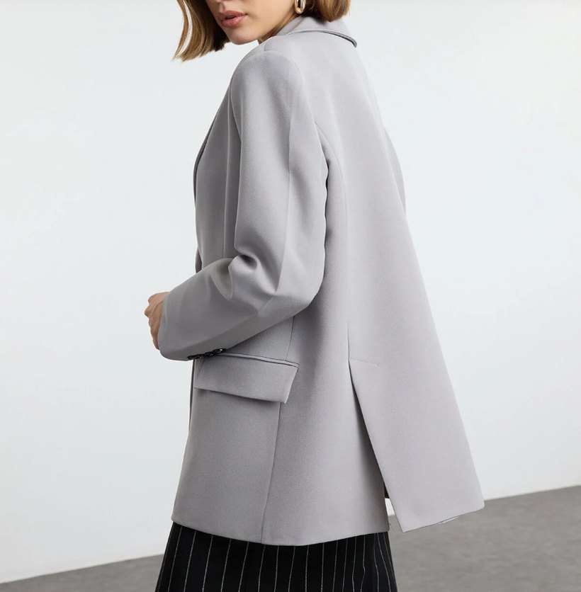 Gri Kemerli Kadın Blazer Ceket - Görsel 2