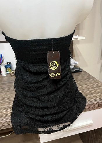 Siyah Drapeli Mini Straplez Elbise - Görsel 2