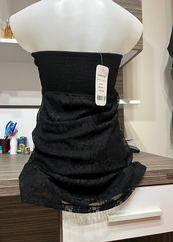Siyah Drapeli Mini Straplez Elbise - Görsel 4