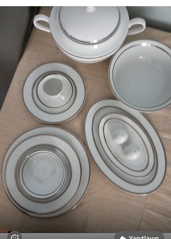 Jumbo,exclusive,Gri Çizgili Beyaz Yemek Takımı