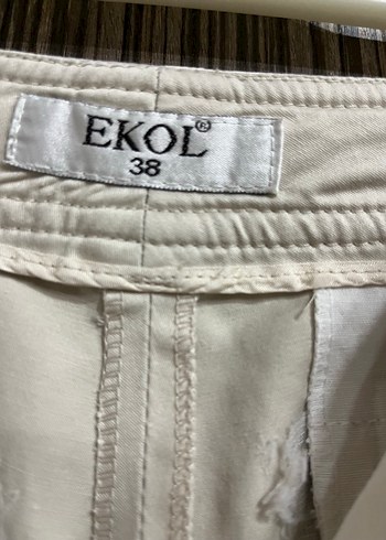 Ekol marka,Bej Pamuklu Kemerli Kadın Pantolon,38 - Görsel 2