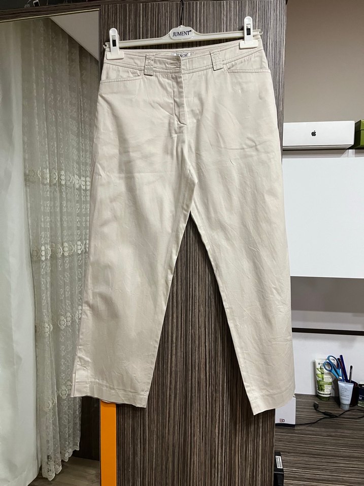 Ekol marka,Bej Pamuklu Kemerli Kadın Pantolon,38 - Görsel 3
