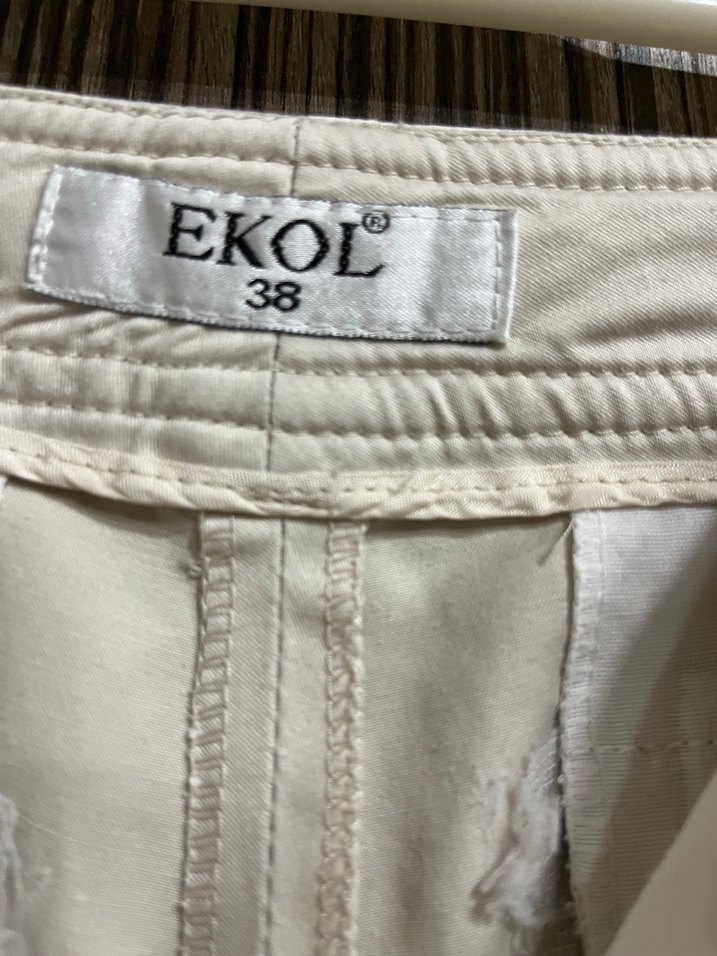 Ekol marka,Bej Pamuklu Kemerli Kadın Pantolon,38 - Görsel 2