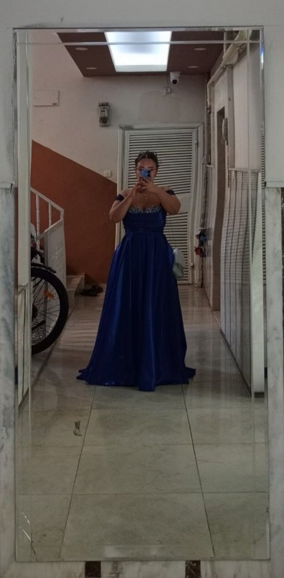 Parlak Mavi Drapeli Uzun Abiye Elbise - Görsel 3