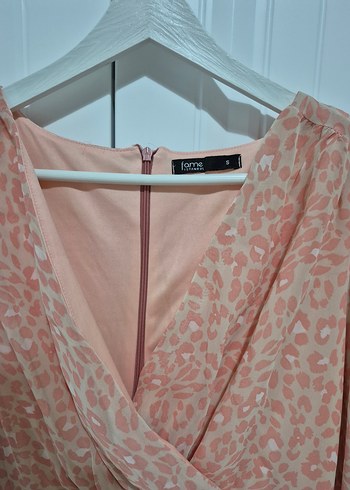 Pembe Yılan Desenli Mini Bohem Elbise - Görsel 3