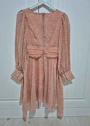 Pembe Yılan Desenli Mini Bohem Elbise - Görsel 4